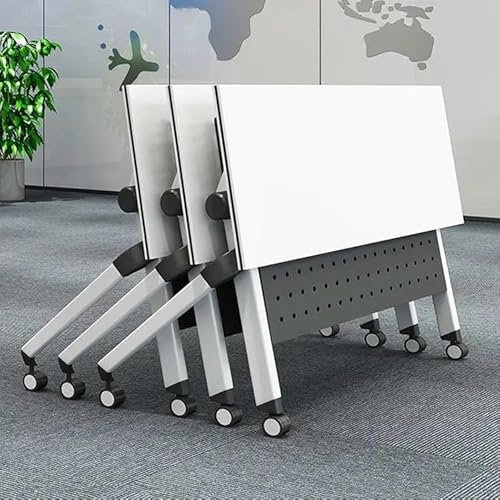 Zusammenklappbarer Konferenzraumtisch, vielseitiger Konferenztisch mit Klappdeckel, tragbare und faltbare Lösungen für dynamische Meetings, Schulungen, Klassenzimmer und Büros (Weiß 3, 119 x 61 x 76