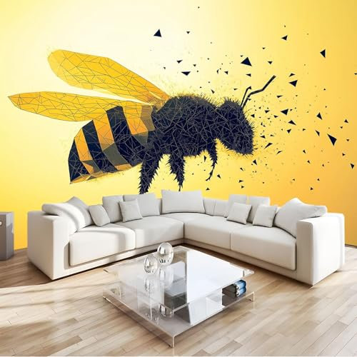 Générique Art Papier Peint Intissé 3D Abeille Jaune Muraux Tapisserie Photo Décoration Murale, Papier Peint 200x140 cm Salon Chambre Bureau Couloir Peinture Murale Décor