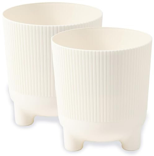 PECZEKO Blomkruka matta planteringslåda med ben dekorativ kruka för stora och små växter set om 2 blomkrukor örtkruka (2-pack) kräm, ø 14 cm