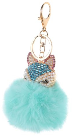 DEARMAMY Flauschiger Pelz Schlüsselanhänger Mit Strass Perlen Zinklegierung Rostfrei Modisches Taschen Und Autoschlüssel Accessoire Für Damen (hellgrün
