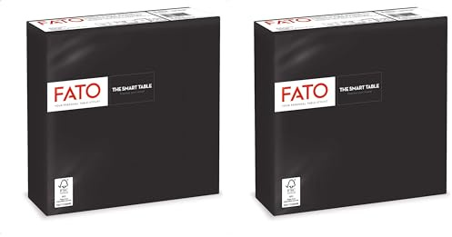 Fato, Einweg-Papierservietten, Ideal für informelle Mittagessen und Buffets, Packung mit 50 Servietten, Größe 33x33, 4-fach gefaltet, 2-lagig, Farbe Schwarz, FSC-zertifiziert (Packung mit 2)