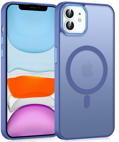 Knrlqim Custodia Magnetica per iPhone 11, Compatibile con MagSafe, PC Silicone Cover Traslucido Opaco, Case Protezione Fotocamera & Pulsanti Metallo, Antiurto Antiscivolo Slim, Blu
