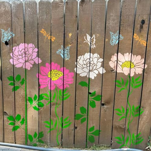 Large Flower Fence Stencils for Painting Outdoors Garden Extra Fence Peony Lace Floral Stencil Templates on Wood Furniture Wall Mural (fence10)