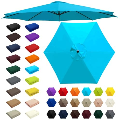 6 Bras Toile De Rechange pour Parasol De Jardin, Auvent de Rechange pour 9.8ft, Tissu de rechange Pour Parasol, étanche, Auvent uniquement, pour cour, plage, piscine, table de marché(Lake Blue)