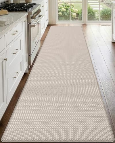 DEXI Tappetini da cucina imbottiti anti affaticamento, 58 x 239 cm, grande tappeto runner lungo impermeabile, comodo imbottitura in memory foam per lavello anteriore lavanderia, beige