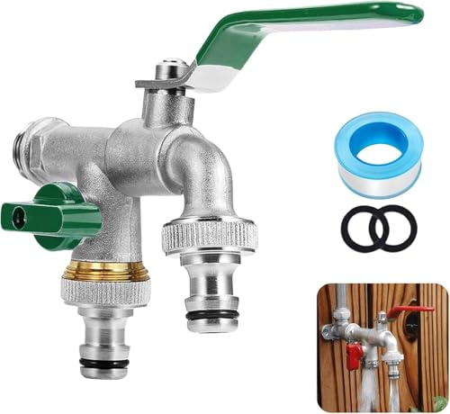 Wasserhahn Garten 1/2 Zoll, Doppel Auslaufhahn 1/2 Zoll & 3/4 Zoll, Außenwasserhahn, Für Garten,Waschmaschine, Doppelanschluss Und Schlauchtülle (Green)