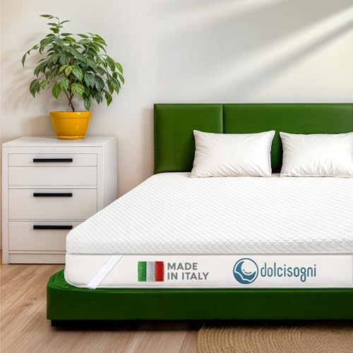 DOLCI SOGNI Topper 100% Memory Foam 160x190 cm - Effetto Rinfrescante – 100% Made in Italy, Certificato OEKO-TEX® & CertiPUR™, Spessore 7 cm, Fodera con trattamento Cooler Rinfrescante