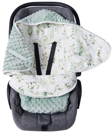Pucksäck baby vinter 0–3 månader, skötfilt, sovsäck, baby, nyfödda, mjukt fodrad Pucksäck med minky (gröna blad M (3–12 m))
