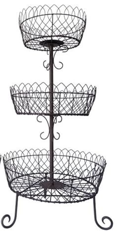 Tall Plant Stand, Wire Basket, Wire Fruit Bowl, 3 Tier Etagere Indoor Outdoor Rustic Vintage Style Vegetable, Storage, Display Unit, Large Plant Stand, Metal Garden Pot Display