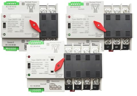 1 commutateur de transfert automatique Mini ATS 2/3/4P 100A 110V/220V, sélecteur électrique, double alimentation, énergie solaire, rail DIN(3P,220V)