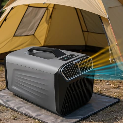 moupeaktain Condizionatore Portatile Tenda da 5400BTU/5600BTU per 10㎡, Funzioni di Raffreddamento, Sonno, Deumidificazione E Ventilazione, per Tende da Campeggio, Camper O Piccoli Usi Domestici,Grey