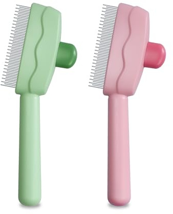 ETIALURE Brosses de Toilettage pour Chat, Brosse Chien Poil avec Bouton Realease, Peigne D'épilation pour Animaux (Vert et Rose)