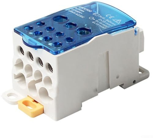Oniissy Scatola di giunzione di alimentazione, connettore per morsettiera di distribuzione, guida DIN 80A-500A, splitter per cavi elettrici blu unipolare, guscio PC (500A)