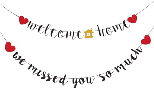 Willkommen Zuhause Banner Deko, Herzlich Willkommen Girlande Welcome Back Familie Einzug Party Deko Party Dekoration, Schwarz Welcome Home Deko