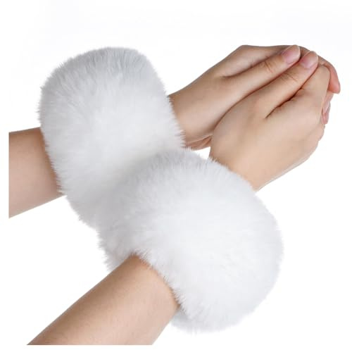 choyaxo Faux Fur Wrist Cuffs White Arm Warmers for Women Party Costumes Accessory