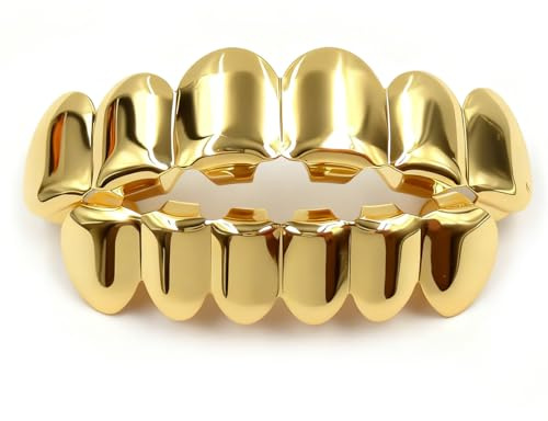Goldene Hip Hop Teeth Grills - Gold Zähne Hip Hop, Zahnspange Dekoration, Zahnspangen Top Und Bottom Grill Cap, für Männer Und Frauen Tanz, Party, Karneval, Halloween, Rollenspiele