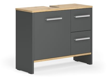 Vicco Waschbeckenunterschrank Karli, Anthrazit, 70.2 x 57 cm | mit 2 Schubladen und 1 Tür, zur Montage unter handelsüblichen Waschbecken geeignet