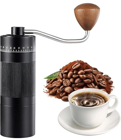 YUEHISY Molinillo de café Manual, Capacidad de 22 G, 55 Configuraciones Ajustables, Molinillo de café en Grano Portátil para Viajes, Campamentos, Oficina y Uso Doméstico (BLACK)