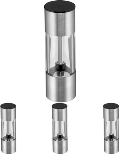 WMF Mini Gewürzmühle klein 11 cm unbefüllt, Cromargan Edelstahl, Grinder, Glas, Keramikmahlwerk, Salzmühle, Pfeffermühle (Packung mit 4)