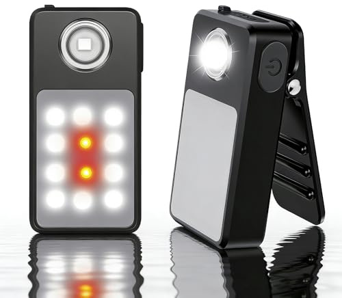 2 Stück USB-C wiederaufladbare Lauflicht, 3 Helligkeitsstufen, Spotlight, Flutlicht 2-in-1-Clip-Licht, IPX7 wasserdicht kompakte LED-Taschenlampe für Nachtlauf, Arbeit, Joggen, Camping (Black-2)