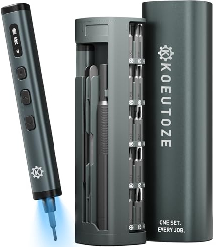 Koeutoze Mini Destornillador Eléctrico, 78 en 1 Destornillador Eléctrico de Precisión con 72 Puntas Magnéticas – 5 Ajustes de Torque, Kit Destornilladores con 4 LED para Bricolaje, Móvil, Relojes
