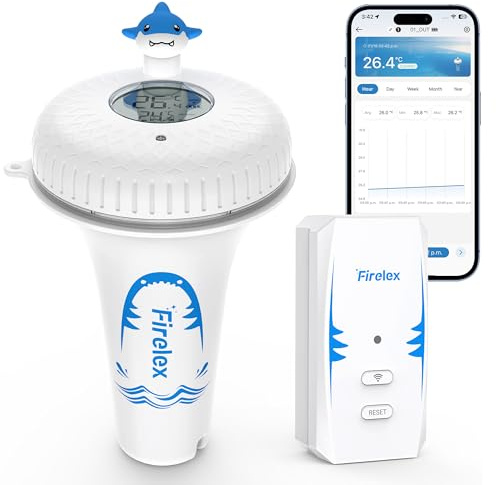 Firelex WLAN Pool Thermometer Funk Schwimmend mit Gateway, Smart App Benachrichtigung 2,4 GHz, Digitales Poolthermometer für Alexa Sprachsteuerung, Wasserthermometer für Pool, Whirlpool, Spa, Teich