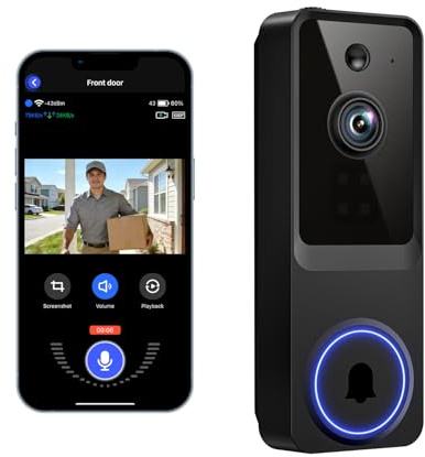 Wynoxian 1080P Wireless Wi-Fi Video Doorbell Camera for Home Safety, Night Vision, 2-Way Audio, Cloud Storage, AI Human Detection, Live View, Battery Powered, Indoor Outdoor Surveillance