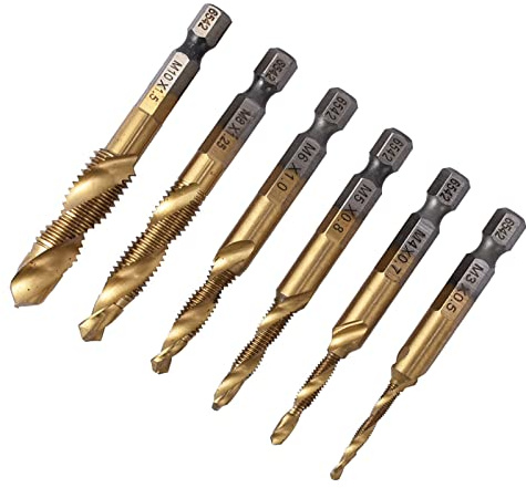 RASTKY Juego de Brocas para Machos de Roscar de Acero de Alta Velocidad para Operaciones de Mecanizado únicas Kit de Brocas para Machos de Roscar Métricas de 6 Piezas, Liviano, Adecuado para Hierro,
