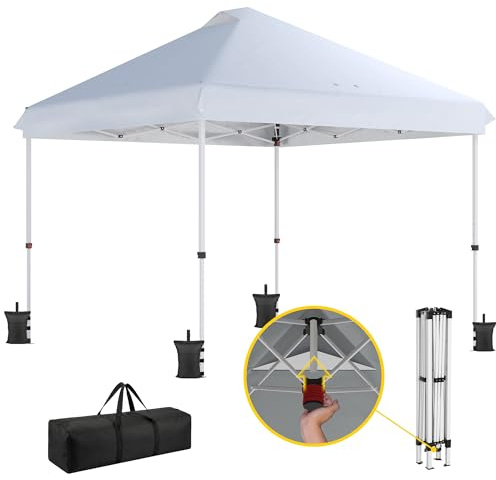 Outsunny Pavillon 3 x 3 m Wasserdicht Winterfest Höhenverstellbar Weiß | Pop-up Faltpavillon, UV 50+, Faltbar, Partyzelt, Gartenzelt mit Tasche, Sandsäcke, Gartenpavillon für Garten Festival