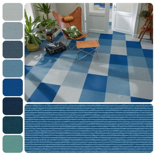 Tretford Interland Teppich Teppichfliesen 50x50 cm selbstliegend | Farbwelt blau, 517 Riviera, 1 Fliese