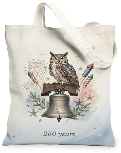 Eulen-Canvas-Tragetasche für Damen, festliche, fantasievolle Glocke, Feuerwerk, Feier, blau, waschbar, wiederverwendbar, Einkaufstaschen, Ideen für Sh, Blau, 13x15 Inch