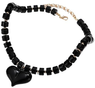 Collar con colgante de corazón geométrico de ámbar de resina para mujer, cadena de cuentas acrílicas para uso diario, One Size, Plástico, Sin piedra preciosa