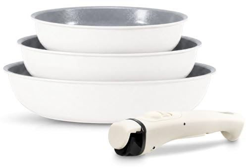 FOHERE Pfanne Induktion mit abnehmbarem Griff, Bratpfanne 28/24/20 CM | Ceramic Antihaftbeschichtung Pfannen-Set Induktion, Backofenfest, Spülmaschinenfest, Aluminium