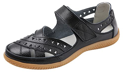 Sandales de randonnée fermées à l'avant pour femme - Chaussures pieds nus - Sandales d'été pour femme - Chaussures de loisirs - Chaussures de trekking plates - Couleur unie - Semelles douces