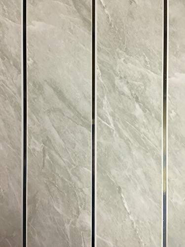 DBS Grey Marble Chrome Strip Shower Wall Panels Bathroom Cladding PVC (10 Pack)