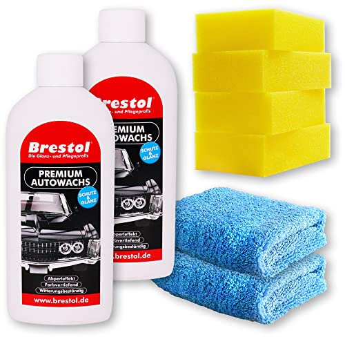 Brestol LACKVERSIEGELUNG Set5 (2X 500 ml + Zubehör) - mit Carnaubawachs - Hartwachspolitur Autopolitur Hartwachs Abperleffekt Abperl-Effekt Nano streusalzbeständig