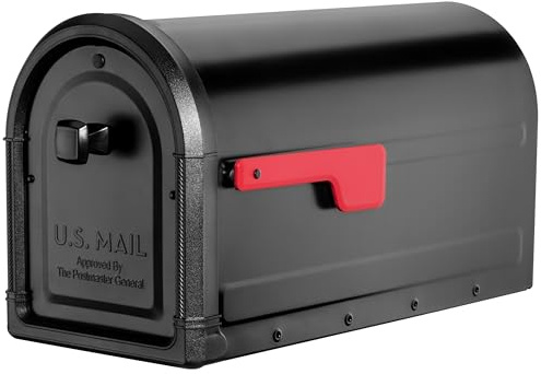 Architectural Mailboxes Roxbury™ Heavy Duty Steel Metal Post Mounted Mail Box for Outside, Black, Large Curbside Mailbox with Magnetic Latch