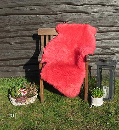 Felltrade Peau de mouton mérinos véritable en fourrure d'agneau - 120-130 cm - Tannage écologique (rouge)