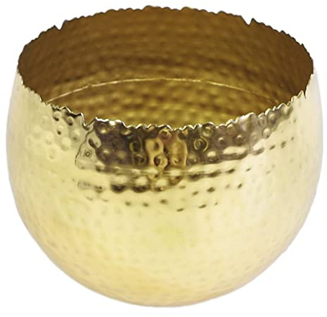 Leaf Large Curved Edge Hammered Metal Bowl, Gold, 22 x 17 cm
