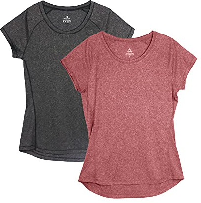 icyzone dam löpartröja fitness sport t-shirt gym yoga top 2-pack kort ärm funktionströja