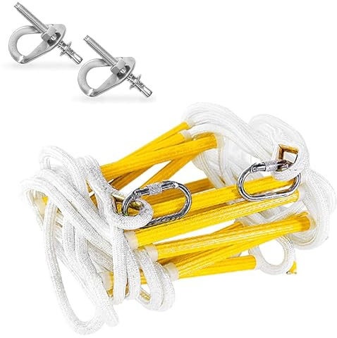 ISOP Outdoor Kletterseilleiter 7,5 m Kompakte, Tragbare Sicherheitsseilleitern - Aufhängeseil mit Haken für Jugendliche und Erwachsene - Übungsseilleiter für Schaukelset & Baumhaus