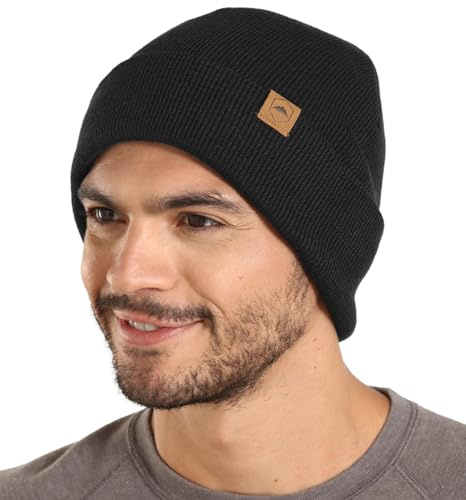Tough Headwear Merino Wool Beanie - Moisture Wicking Winter Hats for Women - Stretchy Mens Beanie - Breathable Wool Hat - Black