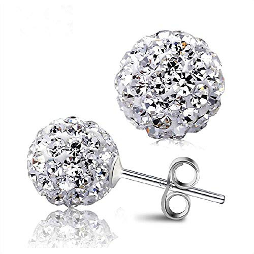 AMTBBK 925 Sterling Silber Ohrstecker, Ganz-Kristall Runde Kugel-Bolzen-Ohrringe Glitzernde Ohrschmuck, Vollkommenes Geschenk Für Mutter-Mädchen-Damen-Frau