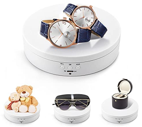 Leadleds Elektrischer drehbarer Display Ständer, 360 Grad Drehteller Display Ständer für Fotografie, Video, Requisiten Schmuck (weiß)