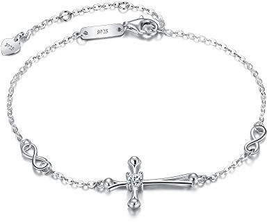 EVER FAITH Kreuz Armband 925 Silber Weiß CZ Unendlichkeit Charm Verstellbarer Kette Zierlicher religiöser Schmuck Geschenk für Damen Mädchen