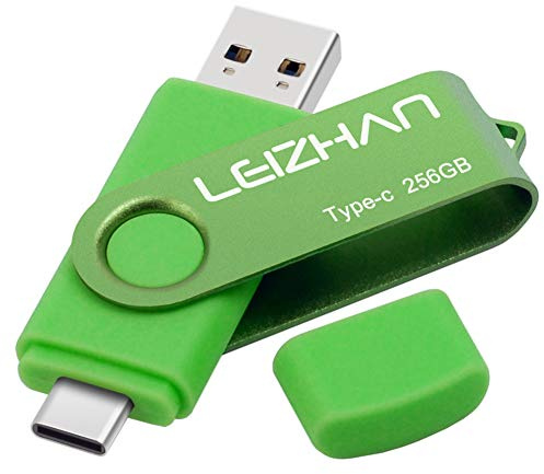 leizhan Clé USB C 256Go, 2-en-1 Dual Clé USB 3.0, Cle USB Type C, Clé USB pour Smartphone Android, Clé USB Personnalisée, Cle USB Telephone Portable, USB Stick USB Key USB Flash Drives (Vert)