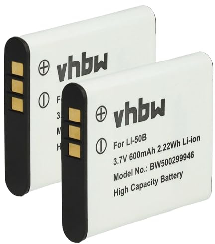 vhbw 2X Batterie Remplacement pour Pentax D-Li92 | pour appareil photo (600mAh, 3,7V, Li-ion)