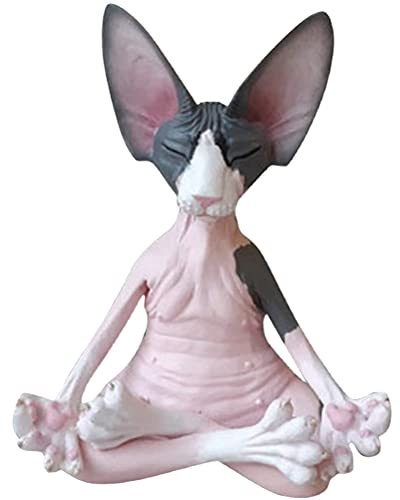 Sphynx Katze meditieren Statue, Zen Buddha Sammlerfiguren Miniatur handgemachte kleine Dekor, meditierende denkende Katze, lustige Zen Yoga Katze Garten Outdoor Skulptur Dekoration