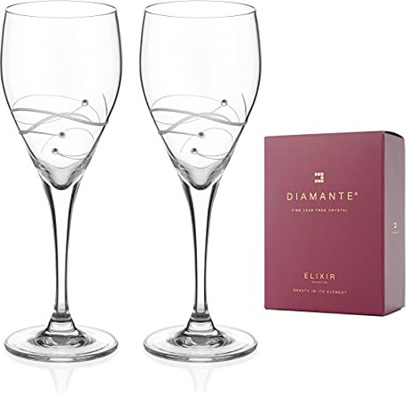 DIAMANTE Swarovski White Wine Glasses Pair - 'Chelsea Spiral' Design Embellished with Swarovski Crystals - Set of 2