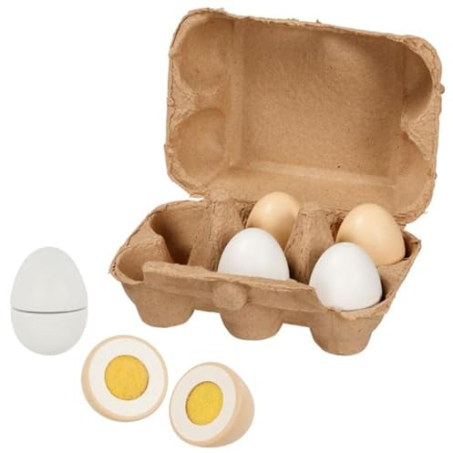Eier mit Klettverbindung in Eierpappe, 6 Stück: H: 5,5 cm, Holz, 2-Fach Sortiert weiß und braun, per Set